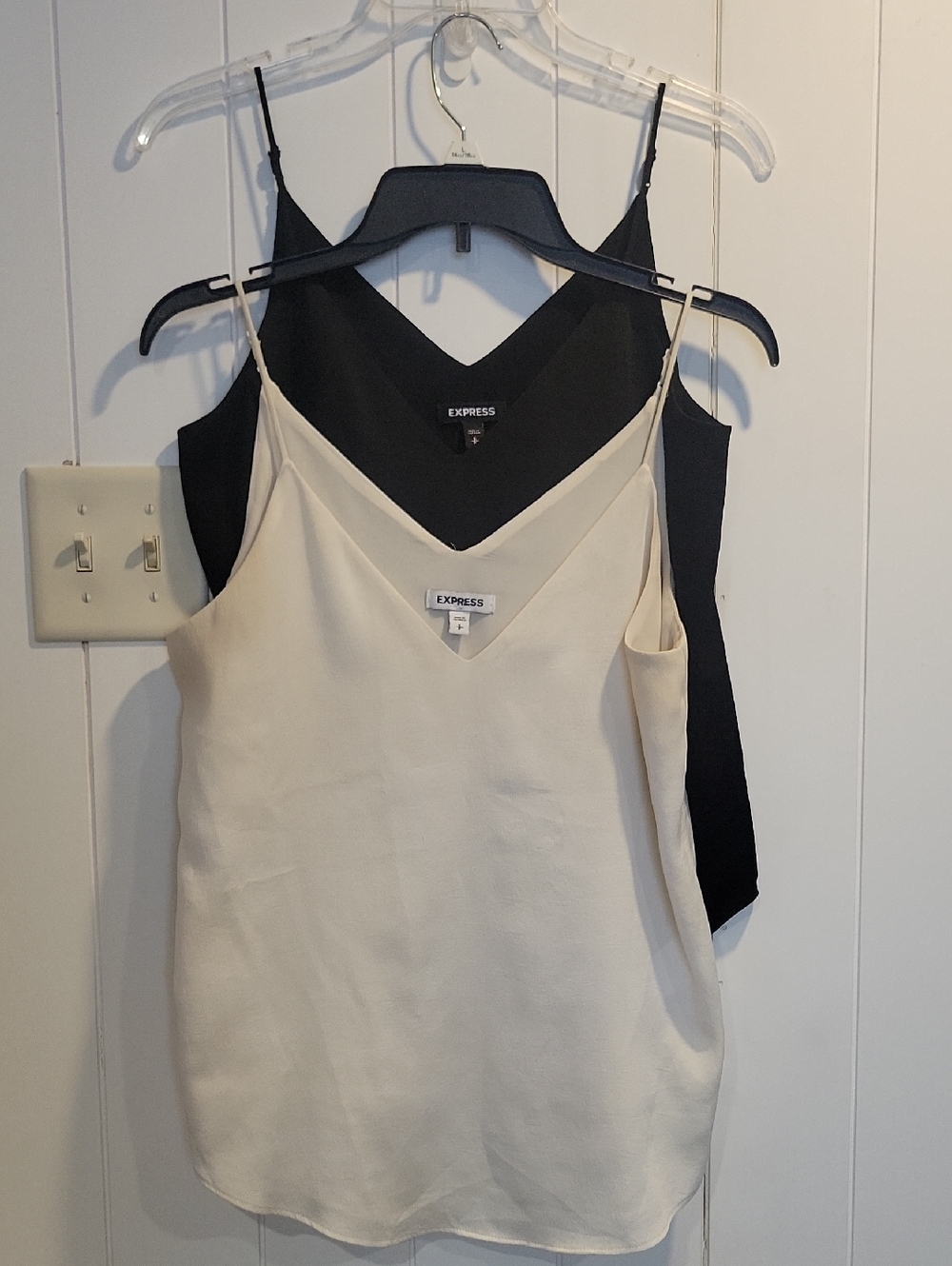 2 Piece Lot Express Cream Satin V-Neck Camis Black And Cream